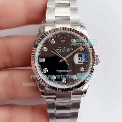 Swiss Grade 1 Rolex Oyster Perpetual Datejust Watch Black Diamond Dial 36MM EW